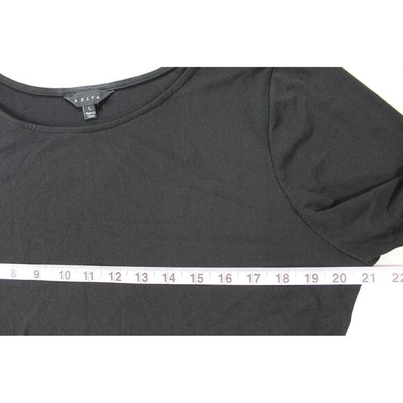 Adiva Black Ruffle Mesh Trim Top L Bell Sleeve Tunic Stretchy Pullover - Picture 6 of 7